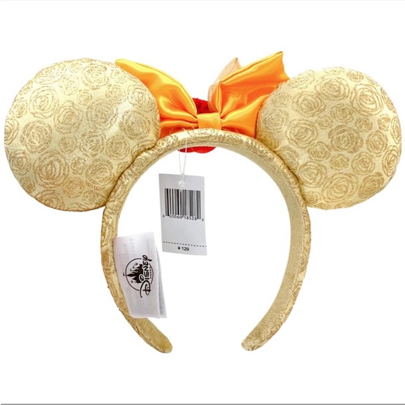 NWT DISNEY PARKS Belle Beauty & The Beast Gold Bow Rose Minnie Ears Headband main image 5